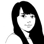  1girl bangs closed_mouth cotoh_tsumi greyscale kayo_kiyohara long_hair looking_at_viewer monochrome original portrait simple_background solo swept_bangs 