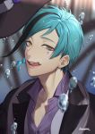  collared_shirt floyd_leech green_hair highres inanome jacket looking_at_viewer male_focus multicolored_hair sharp_teeth shirt smile streaked_hair teeth tongue tongue_out twisted_wonderland upper_body white_shirt yellow_eyes 
