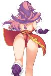  1girl angela_(seiken_densetsu_3) ass breasts commentary_request from_behind gloves hat hatakenaka_(kamagabuchi) highres long_hair pink_hair purple_footwear purple_gloves purple_hair purple_headwear running seiken_densetsu seiken_densetsu_3 simple_background solo thighs white_background 
