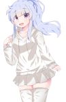  1girl artist_name beyblade beyblade:_burst blue_hair chankyone character_name happy highres long_hair nishiro_nya open_eyes open_mouth panties short_twintails simple_background skirt sweater twintails underwear violet_eyes white_panties white_sweater 