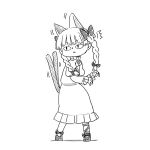  /\/\/\ 1girl animal_ears bow braid cat_ears cat_tail dress eyebrows_visible_through_hair full_body greyscale hair_bow kaenbyou_rin long_dress long_sleeves monochrome motion_lines multiple_tails neck_ribbon poronegi ribbon shoe_bow shoes simple_background slit_pupils solo standing tail tail_raised touhou triangle_mouth twin_braids two_tails white_background 