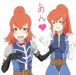  2girls belt breast_grab brown_eyes chastel_aiheap gloves grabbing hisca_aiheap incest multiple_girls ponytail redhead ribonzu siblings sisters tales_of_(series) tales_of_vesperia tales_of_vesperia:_the_first_strike twins white_background 