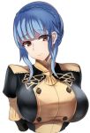  1girl absurdres blue_hair braid breasts brown_eyes crown_braid fire_emblem fire_emblem:_three_houses garreg_mach_monastery_uniform highres huge_breasts marianne_von_edmund tagme tea_texiamato upper_body white_background 