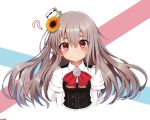  1girl ? blush brown_hair eyebrows_visible_through_hair flower hair_flower hair_ornament highres kantai_collection pola_(kantai_collection) red_eyes sazamiso_rx smile solo sunflower_hair_ornament 