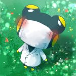  1boy blush coat doubutsu_no_mori flower frog furry grass heart kakkun_(doubutsu_no_mori) sayama_yoshiki solo 