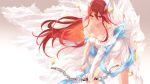  1girl bangs bare_shoulders blush bow_(weapon) breasts bride cait closed_mouth cordelia_(fire_emblem) dress fire_emblem fire_emblem:_kakusei fire_emblem_13 fire_emblem_awakening fire_emblem_heroes frills hair_ornament highres intelligent_systems leaning_forward long_hair looking_at_viewer medium_breasts nintendo red_eyes redhead smile cordelia_(fire_emblem)_(fire_emblem) very_long_hair weapon wedding_dress white_dress 