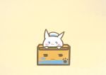  1girl :3 azur_lane bow bowtie box cat koti looking_at_viewer meowfficer_(azur_lane) no_humans simple_background white_cat yellow_background 