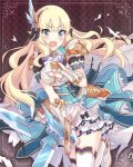  1girl bangs black_bow blonde_hair blue_eyes blush bow breasts elf eyebrows_visible_through_hair hair_bow long_hair looking_at_viewer official_art open_mouth pointy_ears princess_connect! princess_connect!_re:dive saren_(princess_connect!) solo 