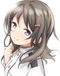  1girl abe_kanari brown_hair china_moeka hair_ornament hairclip high_school_fleet looking_at_viewer medium_hair military military_uniform simple_background smile solo uniform upper_body violet_eyes white_background 