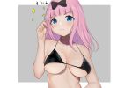  1girl bangs bikini bikini_top black_bikini black_bow blue_eyes bow breasts eyebrows_visible_through_hair fujiwara_chika gatchan hair_bow highres kaguya-sama_wa_kokurasetai_~tensai-tachi_no_renai_zunousen~ large_breasts long_hair looking_at_viewer pink_hair short_hair solo swimsuit upper_body 