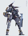  from_side grey_background gun hand_on_hip highres holding holding_gun holding_weapon ishida_baru looking_down mecha mechanical_ears no_humans original robot solo weapon 