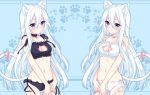  1girl animal_ears animal_print bell black_bra black_panties bra cat_bra cat_ears cat_lingerie cat_panties cat_print cat_tail dual_persona jingle_bell long_hair meme_attire natsumii_chan navel original panties print_panties straight_hair tail underwear very_long_hair white_bra white_hair white_panties 