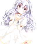  1girl artist_name beyblade beyblade:_burst blue_hair blush chankyone character_name closed_mouth dress jewelry long_hair nishiro_nya shy simple_background violet_eyes white_dress 