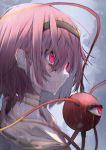  1girl black_hairband eyeball fall_dommmmmer hair_between_eyes hairband highres komeiji_satori pink_hair rain red_eyes short_hair solo third_eye touhou upper_body wet wet_hair 