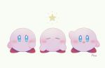  :d ayu_(mog) blue_eyes blush_stickers english_commentary grey_background kirby kirby_(series) looking_at_viewer mixed-language_commentary multiple_views no_humans open_mouth repost_notice signature simple_background smile star_(symbol) tears 