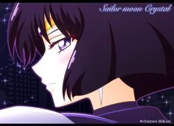  1girl bishoujo_senshi_sailor_moon bishoujo_senshi_sailor_moon_crystal blush closed_mouth copyright_name hikari_(hikari_no_kobako) profile purple_hair sailor_saturn shiny shiny_hair short_hair solo twitter_username violet_eyes 