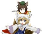  bad_id blonde_hair brown_hair cat_ears chen child earrings fox_ears fox_tail hat jewelry short_hair sunaya_yanokura sunaya_yanokura_(pixiv) tail touhou yakumo_ran 