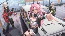 1boy anby_demara animal_ears billy_kid long_hair multiple_girls nekomiya_mana nicole_demara short_hair zenless_zone_zero