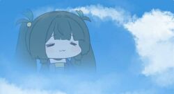  1girl dark_green_hair frieren_face long_hair qingyi_(zenless_zone_zero) sky twintails zenless_zone_zero 