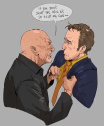  2boys angry bald better_call_saul breaking_bad english_text facial_hair male_focus mike_ehrmantraut multiple_boys necktie old old_man saul_goodman speech_bubble suit upper_body utm_alt 
