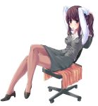  crossed_legs hairdressing jewelry legs mouth_hold necklace pantyhose sitting skirt unasaka_ryou 