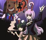  animal_ears black_hair blood blue_hair bunny_ears chourui cigarette cirno crossover inaba_tewi joker_(persona) long_hair mask moon parody persona persona_2 purple_hair rabbit_ears reisen_udongein_inaba short_hair sky smoking tori_rui touhou wings 