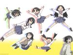  azumanga_daioh bandages bangs black_hair cellphone fujiyoshi_harumi fuura_kafuka glasses itoshiki_nozomu jump jumping kitsu_chiri kobushi_abiru long_hair oekaki oro_(zetsubou_girl) otonashi_meru parody parted_bangs phone sayonara_zetsubou_sensei school_uniform sekiutsu_maria_tarou serafuku short_hair twintails wallpaper 