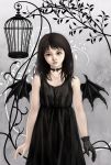  bat_wings birdcage black_hair cage choker gloves original saitou_tomoaki short_hair wings 