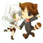  animal_tail brown_hair cat_ears cat_tail chibi ezomori_nozomu fang hanamura_yousuke heterochromia holding_hands kamiyoshi kanokon natoto-kun odd_eyes original persona persona_4 school_uniform short_hair shota silver_hair tail thoto trap white_hair 