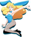  aobe bad_id blonde_hair blue_eyes bunny_ears bunnysuit dragon_quest dragon_quest_iii fishnet_pantyhose fishnets high_heels jester_(dq3) jump jumping long_hair pantyhose rabbit_ears shoes wink 