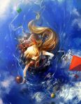  archlich chain chains from_above horns ibuki_suika long_hair red_eyes reflection ribbon ribbons ripples solo touhou very_long_hair water 