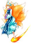  1girl bad_id blue_eyes dada_(dolce) dress fox_tail hands_in_sleeves hat multi_tail multiple_tails orange_hair short_hair tail touhou yakumo_ran 