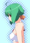  bikini bikini_top green_hair kouda_tomohiro macross macross_frontier orange_eyes profile ranka_lee short_hair swimsuit 