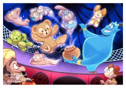  4girls 6+boys aladdin_(movie) animal_ears bear_boy bear_ears bear_girl cookieann disney disneyland duffy_and_friends duffy_the_disney_bear full_body gelatoni genie_(aladdin) highres linabell looking_at_viewer multiple_boys multiple_girls olu_mel rabbit_ears rabbit_girl shelliemay smile stellalou takatmaorange turtle_boy 