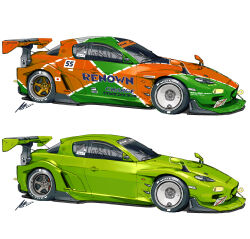  absurdres afukuro car highres license_plate mazda mazda_rx-8 motor_vehicle no_humans original redesign signature simple_background spoiler_(automobile) variations vehicle_focus white_background 