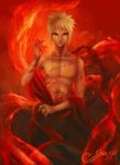  2008 blonde_hair jewelry male naruto necklace orin red red_background red_eyes seal shirtless signature solo uzumaki_naruto 