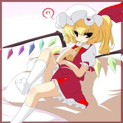  &lt;3 feet flandre_scarlet hat heart oka_(artist) oka_(bananashoe) ponytail ribbon ribbons short_hair socks thigh-highs thighhighs touhou wings 