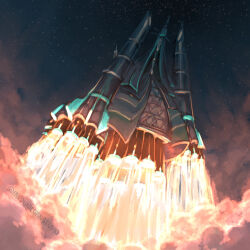  above_clouds absurdres celesteela clouds commentary english_commentary flying friedunicornstudio full_body highres no_humans pokemon pokemon_(creature) pokemon_focus sky solo star_(sky) thrusters 