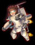  amami_haruka arm_cannon astronaut brown_hair gatling_gun green_eyes gun idolmaster maschinen_krieger mecha spacesuit toilet weapon 