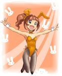  animal_ears bad_id brown_hair bunny_ears bunnysuit idolmaster jump jumping open_mouth outstretched_arms pantyhose rabbit_ears sanhon solo spread_arms takatsuki_yayoi thigh_gap twintails 