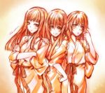  japanese_clothes kimono monochrome multiple_girls orange_(color) original shu_(artist) yukata 