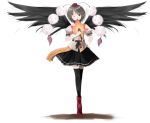  black_wings fan fujikawa_sakuya geta hat shameimaru_aya tengu-geta thigh-highs thighhighs touhou wings wink 
