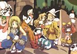  beatrix blonde_hair blue_eyes bow eiko_carol everyone final_fantasy final_fantasy_ix frog garnet_til_alexandros_xvii gloves hair_bow hand_over_mouth hat horn moogle mov ooglop quina_quen vivi_ornitier vivi_orunitia zidane_tribal 