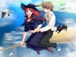  blue_eyes breasts broom broom_riding game_cg majodou red_hair redhead sano_toshihide toshihide_sano witch 
