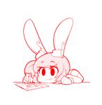  1girl :&gt; animal_ears bunny_girl closed_mouth drawing eyebrows_visible_through_hair fiz_(fizintine) fizintine holding holding_pencil looking_away monochrome original paper pencil rabbit_ears sketch smile solo tongue tongue_out upper_body 