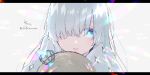  anastasia_(fate/grand_order) bangs blue_eyes brown_hair commentary crown eyebrows_behind_hair eyes_visible_through_hair fate/grand_order fate_(series) hair_over_one_eye letterboxed long_hair looking_at_viewer mini_crown parted_lips signature silver_hair sofra symbol_commentary twitter_username upper_body 