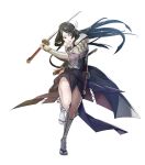  1girl armor bangs black_hair fire_emblem fire_emblem_awakening fire_emblem_heroes full_body headband highres japanese_clothes long_hair long_sleeves obi official_art sash say&#039;ri_(fire_emblem) shoulder_armor solo sword transparent_background weapon yura_(ub4u) 