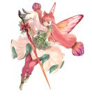  1girl bangs detached_sleeves dress fairy_wings fire_emblem fire_emblem_heroes full_body gradient gradient_hair highres long_hair long_sleeves mirabilis_(fire_emblem) multicolored_hair official_art pantyhose pink_hair pointy_ears sleeves_past_wrists solo transparent_background wings yoshiku_(oden-usagi) 