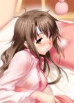  1girl bangs blush breasts brown_hair idolmaster idolmaster_cinderella_girls long_hair long_sleeves looking_at_viewer shimamura_uzuki solo upper_body yellow_eyes zen 