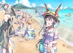  1boy 6+girls :d ^_^ amiya_(arknights) animal_ears ansel_(arknights) arknights backless_outfit backless_swimsuit bag bangs bare_arms bare_legs bare_shoulders beach beach_umbrella bear_ears black_swimsuit blonde_hair blue_hair blue_ribbon blue_shorts blue_sky blush boat bra_strap breasts brown_hair ch&#039;en_(arknights) closed_eyes clouds commentary_request cowboy_shot crab day dragon_horns dragon_tail dress ears_through_headwear feet_out_of_frame flower from_behind goggles goggles_on_headwear gummy_(arknights) hair_between_eyes hand_on_hip hat hat_flower hermit_crab highres holding_hands holding_own_tail horns ifrit_(arknights) innertube jacket jewelry large_breasts large_tail long_hair long_ponytail mini_hat multiple_girls ocean off-shoulder_shirt off_shoulder one-piece_swimsuit open_mouth otoko_no_ko outdoors pink_hair pink_shirt pointy_ears ponytail pov provence_(arknights) puffy_short_sleeves puffy_sleeves purple_hair rabbit_ears red_flower redhead ribbon ring sand_castle sand_sculpture shining_(arknights) shirt short_shorts short_sleeves shorts silver_hair sitting sky skyfire_(arknights) sleeveless sleeveless_dress smile sora_(arknights) standing starfish sun_hat swimsuit tail thigh_strap thighs twintails umbrella very_long_hair vigna_(arknights) water watercraft white_dress white_jacket wolf_ears wolf_tail yuuki_higumo 